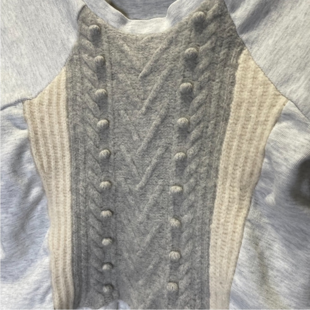 J. Crew Light Gray and Beige Mixed Media Crew Neck Sweater - Picture 3 of 5